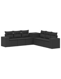 Set di divani 7 pcs Nero Rattan sintetico e Acciaio