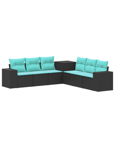 Set di divani 7 pcs Nero e Blu Rattan sintetico e Acciaio