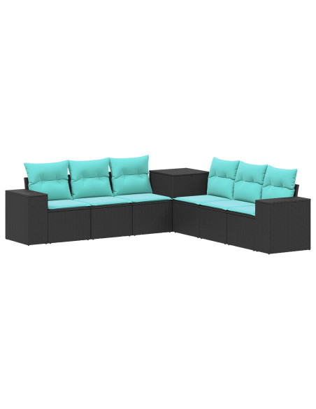 Set di divani 7 pcs Nero e Blu Rattan sintetico e Acciaio