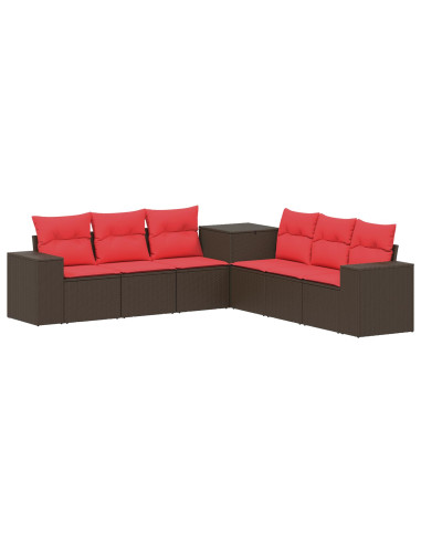 Set di divani 7 pcs Marrone e Rosso Rattan sintetico e Acciaio