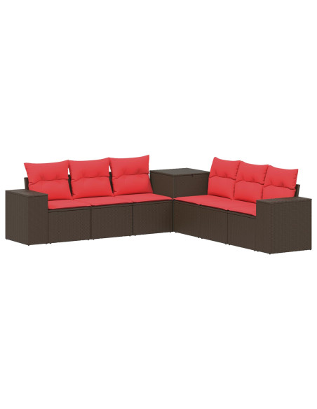 Set di divani 7 pcs Marrone e Rosso Rattan sintetico e Acciaio