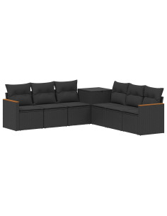 Set di divani 7 pcs Nero Rattan sintetico e Acciaio