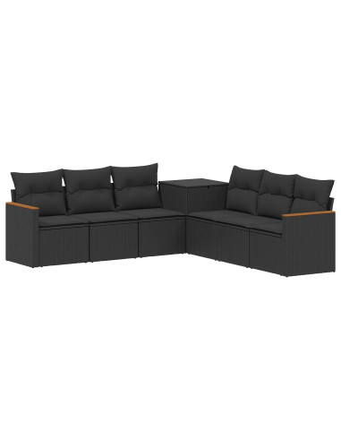 Set di divani 7 pcs Nero Rattan sintetico e Acciaio