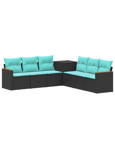 Set di divani 7 pcs Nero e Blu Rattan sintetico e Acciaio