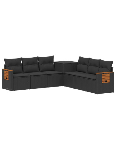 Set di divani 7 pcs Nero Rattan sintetico e Acciaio