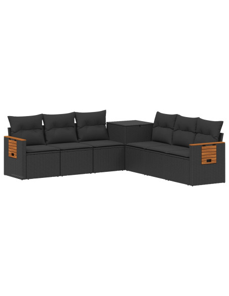 Set di divani 7 pcs Nero Rattan sintetico e Acciaio