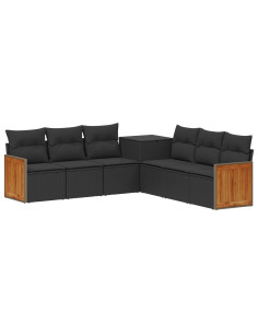 Set di divani 7 pcs Nero Rattan sintetico e Acciaio