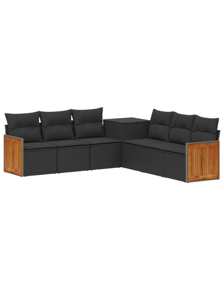Set di divani 7 pcs Nero Rattan sintetico e Acciaio