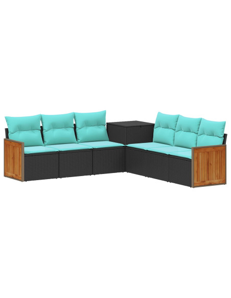 Set di divani 7 pcs Nero e Blu Rattan sintetico e Acciaio