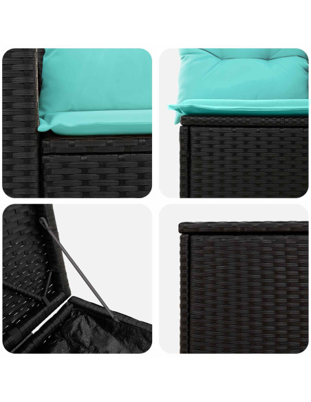 Set di divani 7 pcs Nero e Blu Rattan sintetico e Acciaio