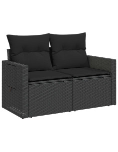 Set di divani 7 pcs Nero Rattan sintetico e Acciaio 2