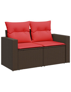 Set di divani 7 pcs Marrone e Rosso Rattan sintetico e Acciaio 2