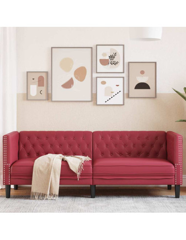 Poltrona Chesterfield a 3 Posti Rosso Vino in Similpelle