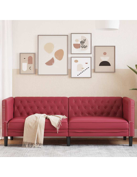 Poltrona Chesterfield a 3 Posti Rosso Vino in Similpelle