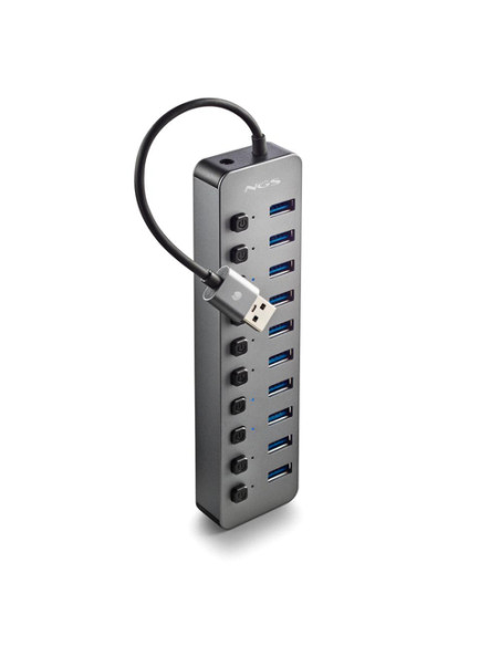 NGS IHUB 10: Hub 10 porte USB 3.0. Velocit di trasferimento dati a 5Gbps. Lunghezza del cavo: 180 m