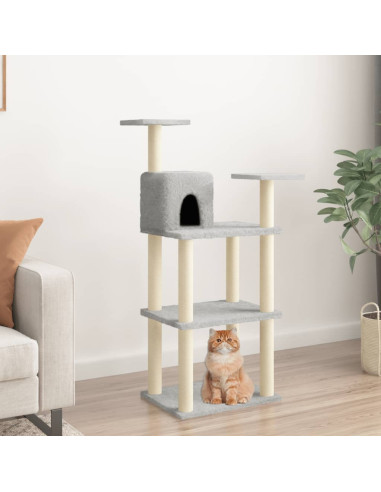 Albero per Gatti con Tiragraffi in Sisal Grigio Chiaro 118,5 cm