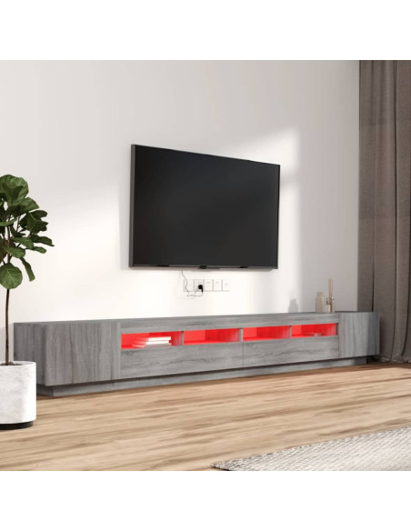 Set Mobili TV 3 pz con Luci LED Grigio Sonoma Legno Multistrato