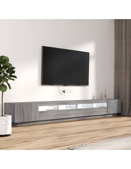 Set Mobili TV 3 pz con Luci LED Grigio Sonoma Legno Multistrato