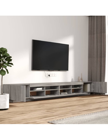 Set Mobili TV 3 pz con Luci LED Grigio Sonoma Legno Multistrato