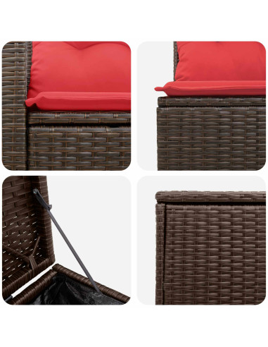 Set di divani 7 pcs Marrone e Rosso Rattan sintetico e Acciaio