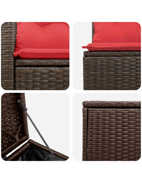 Set di divani 7 pcs Marrone e Rosso Rattan sintetico e Acciaio