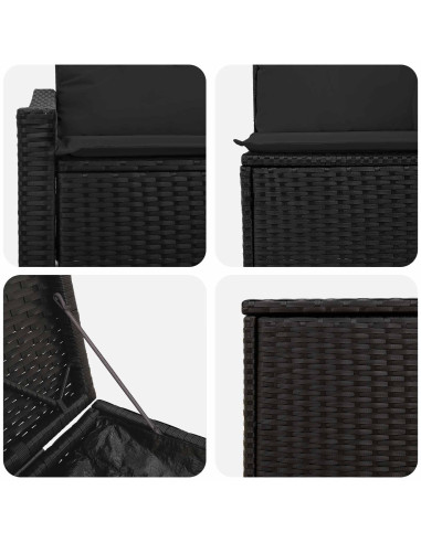 Set di divani 7 pcs Nero Rattan sintetico e Acciaio