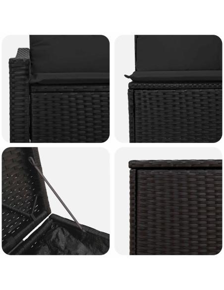 Set di divani 7 pcs Nero Rattan sintetico e Acciaio