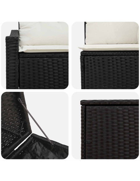 Set di divani 7 pcs Nero e Bianco Crema