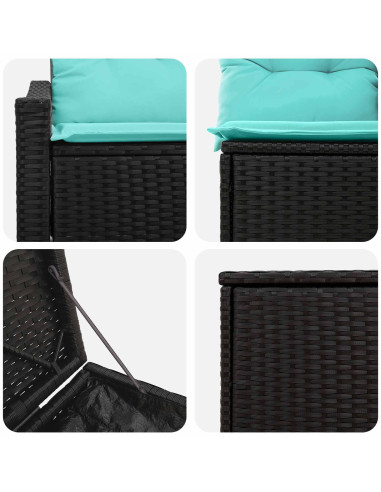 Set di divani 7 pcs Nero e Blu Rattan sintetico e Acciaio