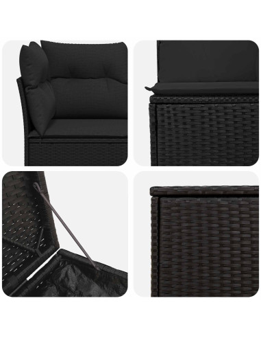 Set di divani 7 pcs Nero Rattan sintetico e Acciaio
