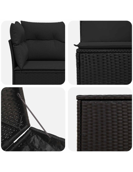 Set di divani 7 pcs Nero Rattan sintetico e Acciaio
