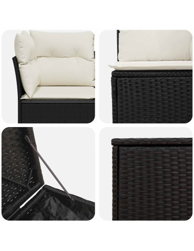 Set di divani 7 pcs Nero e Bianco Crema