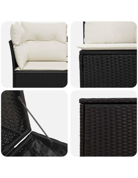 Set di divani 7 pcs Nero e Bianco Crema