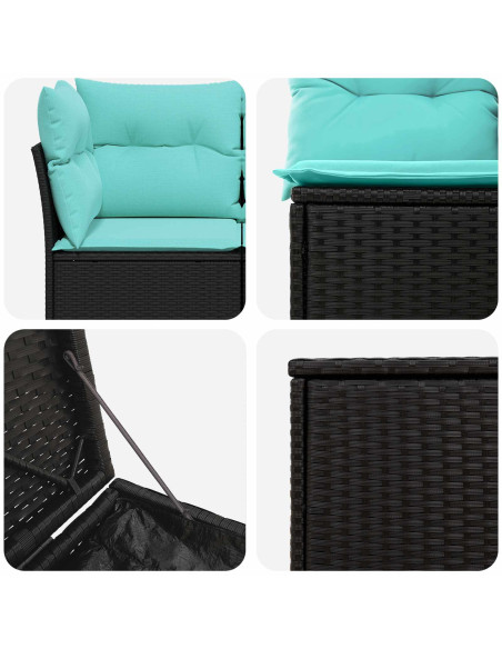 Set di divani 7 pcs Nero e Blu Rattan sintetico e Acciaio