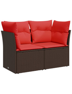 Set di divani 7 pcs Marrone e Rosso Rattan sintetico e Acciaio 2