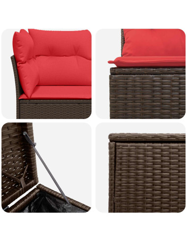 Set di divani 7 pcs Marrone e Rosso Rattan sintetico e Acciaio