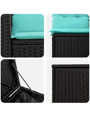 Set di divani 7 pcs Nero e Blu Rattan sintetico e Acciaio
