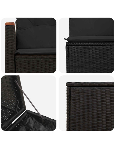 Set di divani 7 pcs Nero Rattan sintetico e Acciaio