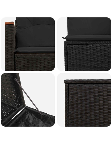 Set di divani 7 pcs Nero Rattan sintetico e Acciaio