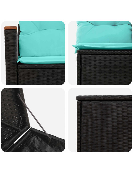Set di divani 7 pcs Nero e Blu Rattan sintetico e Acciaio