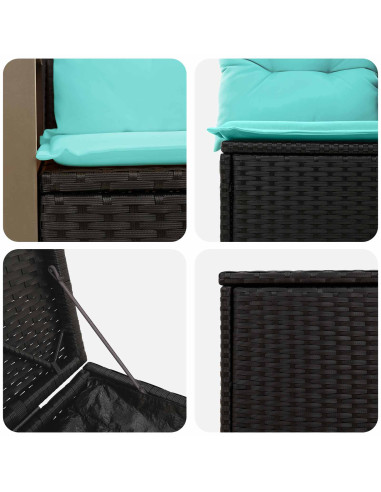 Set di divani 7 pcs Nero e Blu Rattan sintetico e Acciaio