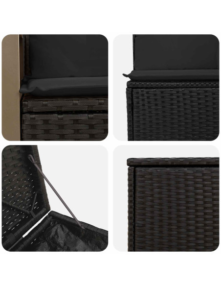 Set di divani 7 pcs Nero Rattan sintetico e Acciaio