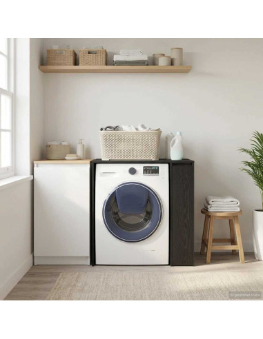 Mobiletto per lavatrice con porta Rovere Nero 87 x 60 x 89 cm