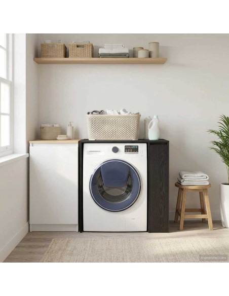 Mobiletto per lavatrice con porta Rovere Nero 87 x 60 x 89 cm
