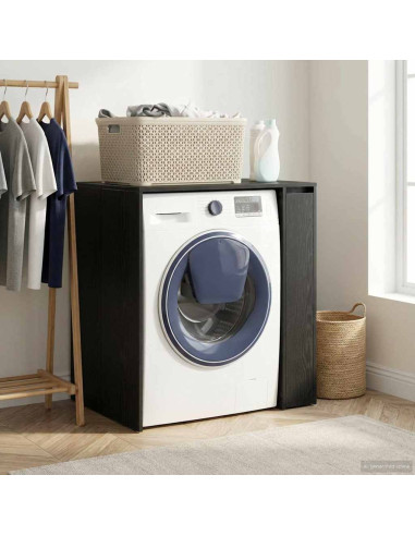 Mobiletto per lavatrice con porta Rovere Nero 87 x 60 x 89 cm