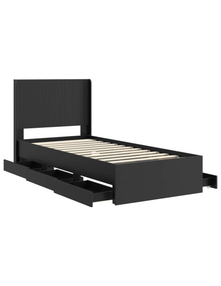 Struttura del letto con stoccaggio e testata Nero 75 x 190 cm