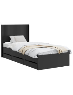 Struttura del letto con stoccaggio e testata Nero 90 x 190 cm 2