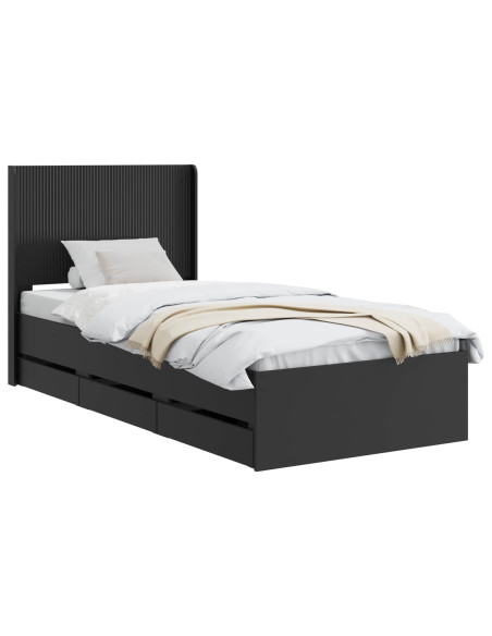 Struttura del letto con stoccaggio e testata Nero 90 x 190 cm