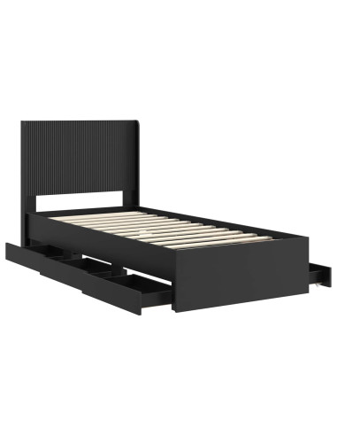 Struttura del letto con stoccaggio e testata Nero 90 x 200 cm