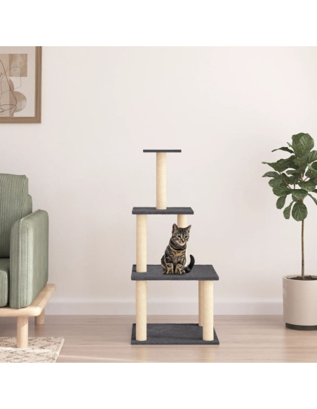 Albero per Gatti con Tiragraffi in Sisal Grigio Scuro 111 cm
